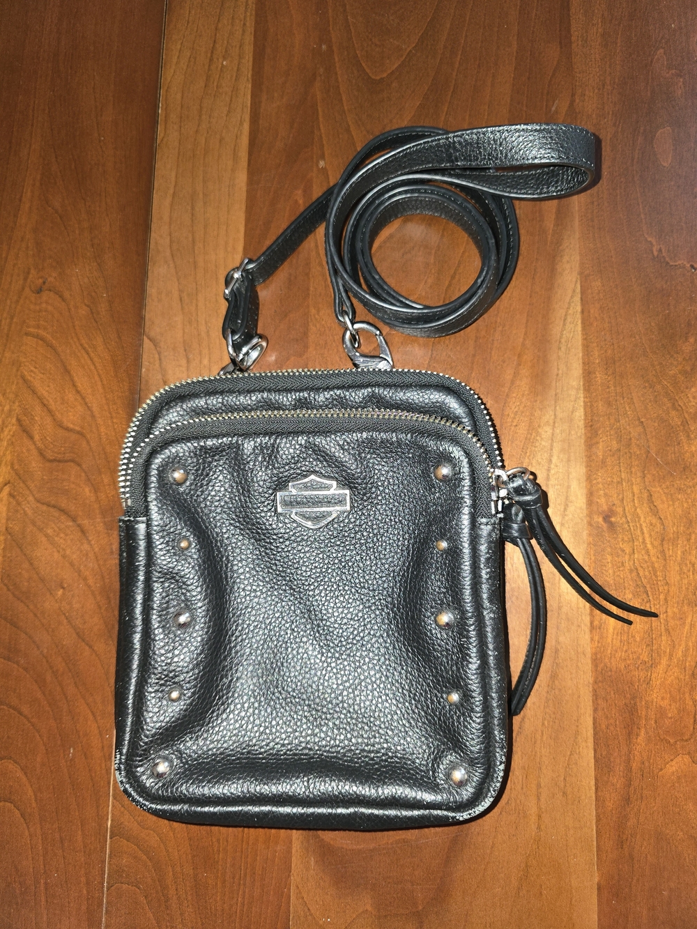 Harley-Davidson Black Pebbled Genuine Leather Crossbody with Purple 💜 Interior!